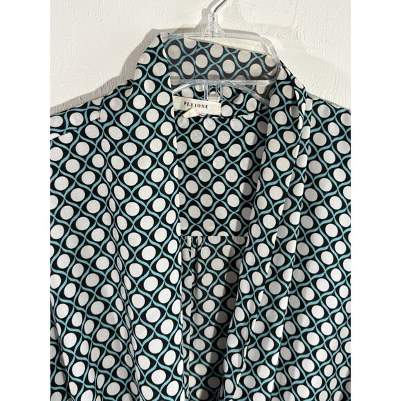 Anthropologie Pleione Faux Wrap Blouse Black Bubble Abstract CrossCross Petite S - Picture 1 of 9